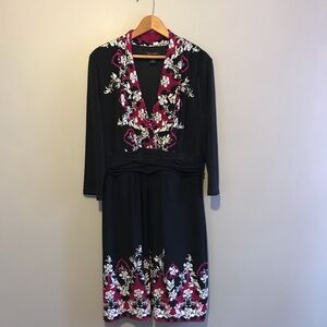 WHBM Black Floral Long Sleeve Career Work Dress